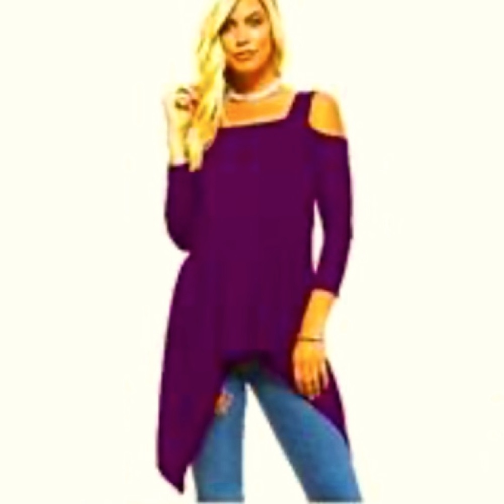 🤩NIP🆕ISAAC LIEV:Egg Plant Cold Shoulder Strap 3/4 sleeve Mermaid Tail Tunic: 2X